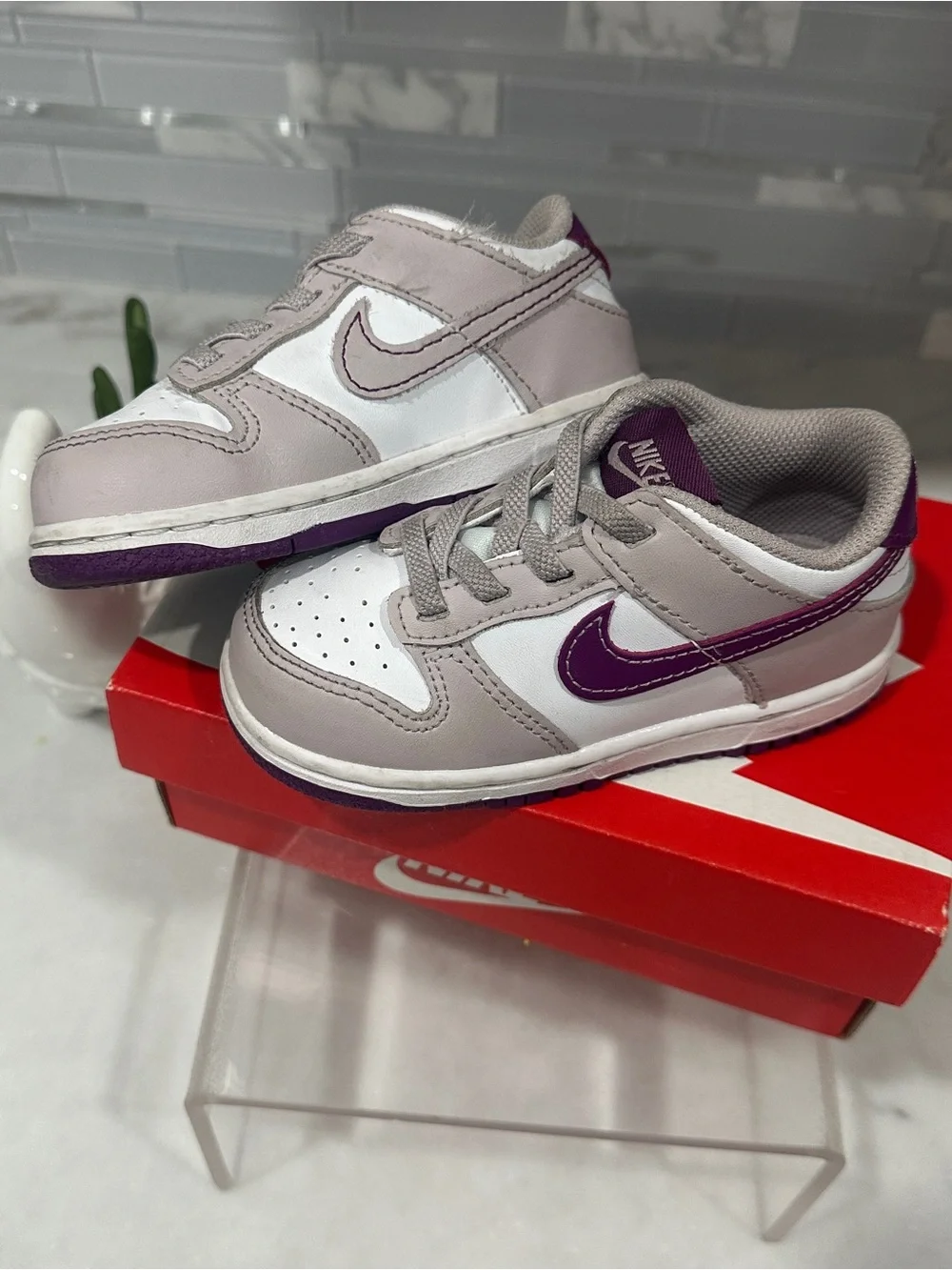 Nike Dunk Low Little Kids Sneakers White & Purple Size 8C w/ Box